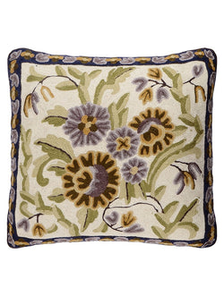 Purple Floral Chainstitch Cushion Cover