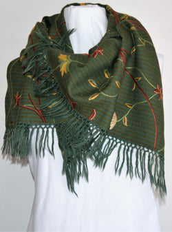 Green Floral Embroidered Shawl