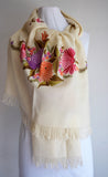 White Floral Embroidered Stole