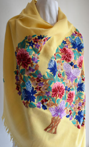 Yellow Floral Embroidered Stole