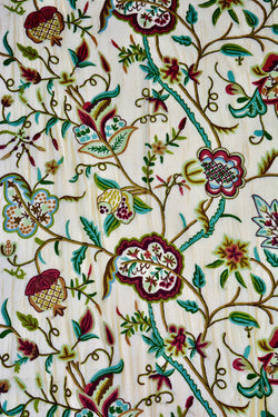 Hand Embroidered Crewel Fabric