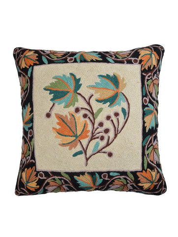 Blue Leaf Kashmiri Embroidery Cushion Cover