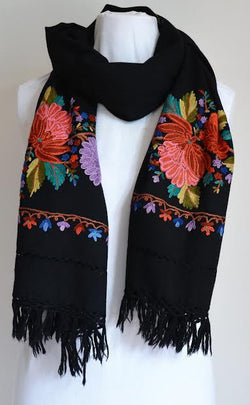Multi-Color Embroidered Black Shawl