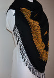 Black on Gold Embroidered Wool Shawl
