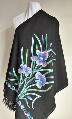 Hawaii Floral Embroidered Wool Shawl