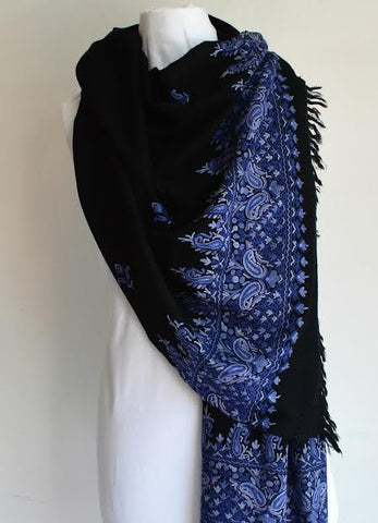 Blue Embroidered Wool Embroidered Shawl